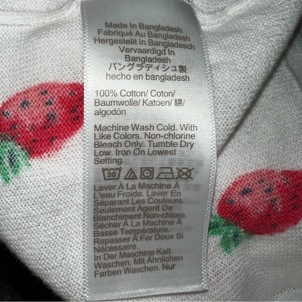 J. Crew Teddie Strawberry Print Cotton Sweater Cream Preppy Red Fruit Graphic L
